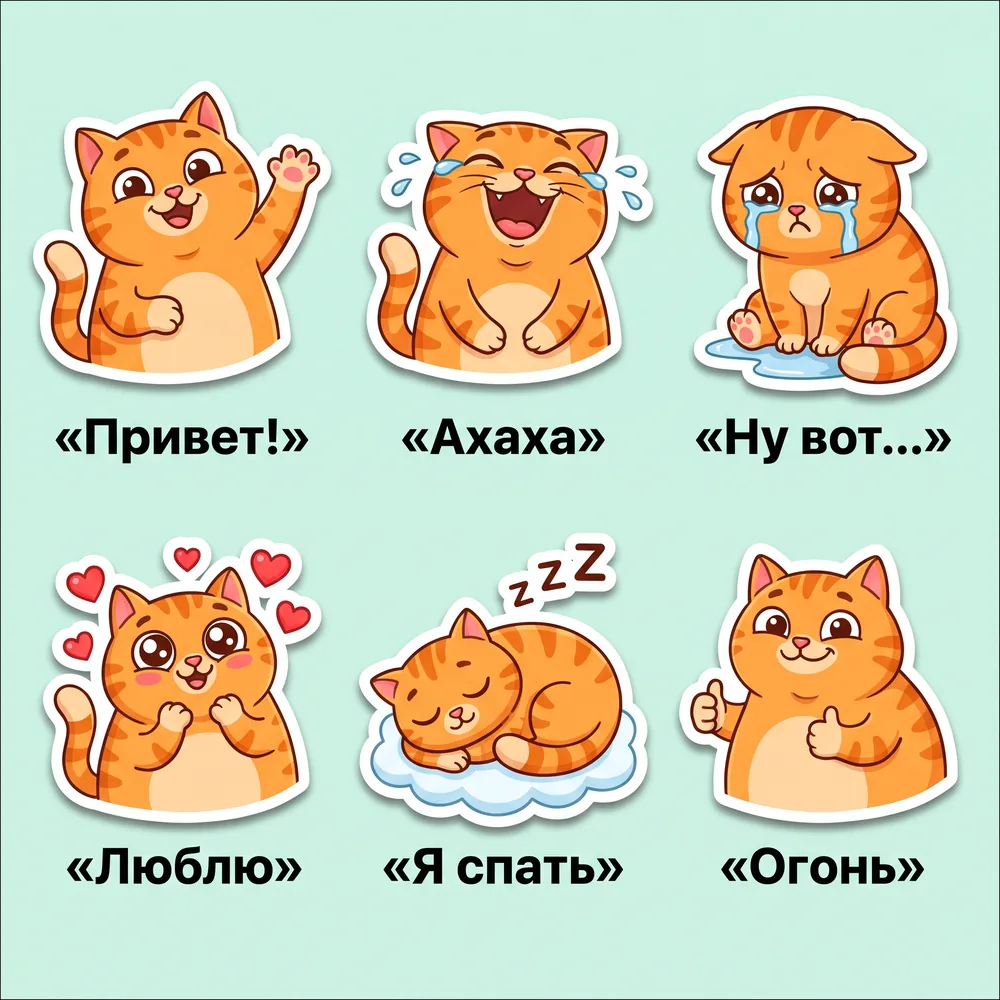 Стикерпак: рыжий кот в шести эмоциях