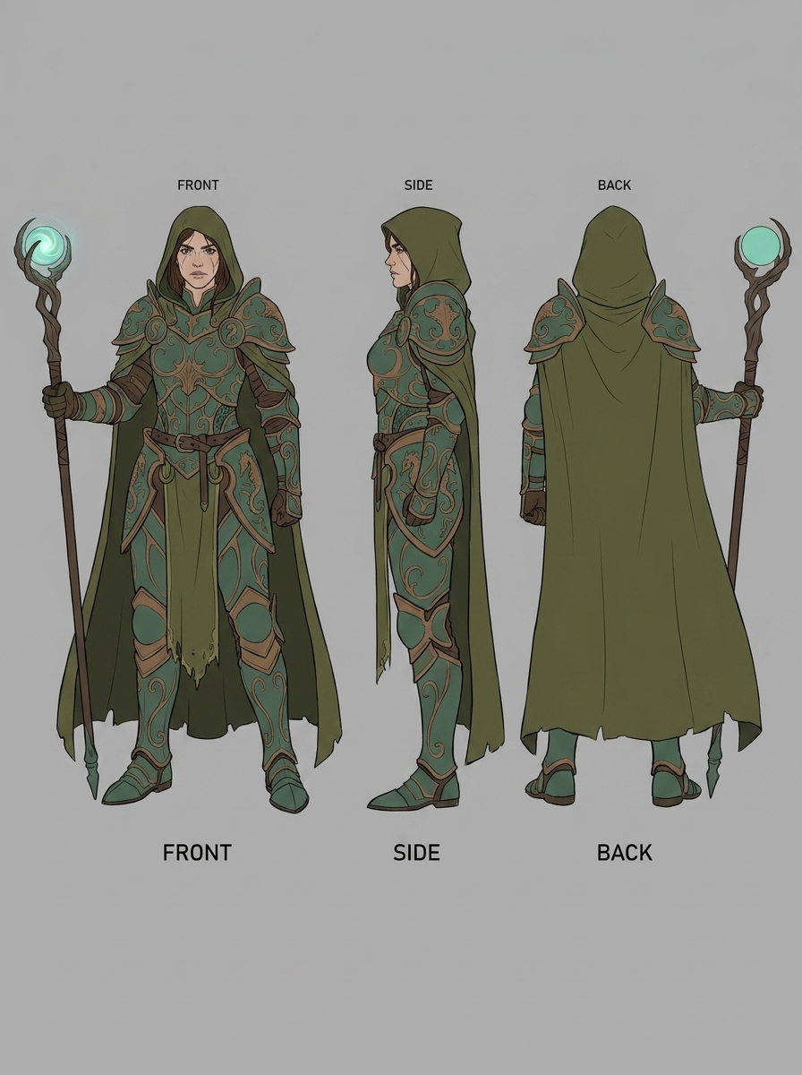Персонаж в трёх ракурсах (model sheet) — слайд 1