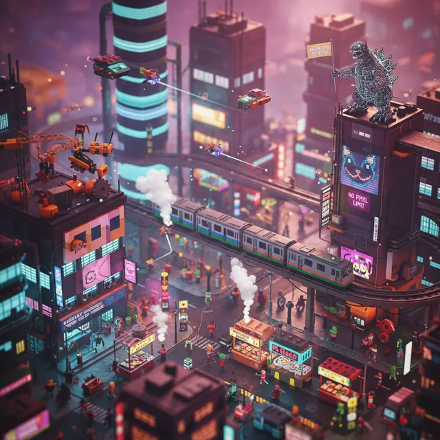Киберпанк-миниатюра (tilt-shift)